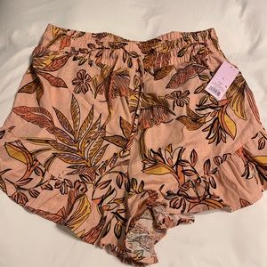 Pink floral drawstring shorts